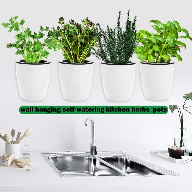 ORIMERC 3 Pack Self Watering Wall Hanging Planter Pots Vertical Garden Window Hang Mount Indoor Outdoor Plant Flower Basket for Kitchen Herbs Balcony Railing Shelf Fence Bedroom Trellis Decor Modern White Box - Image 4